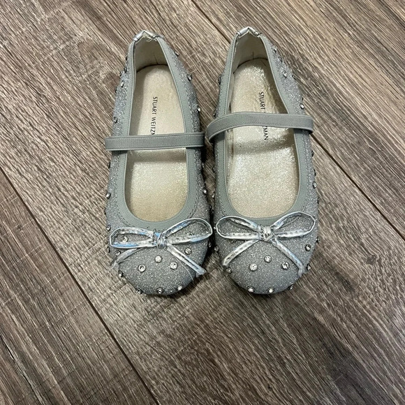 Stuart Weitzman Fannie Sparkle Girls Silver ballet flat Shoes Size 8 Pre-Owned - Picture 1 of 7